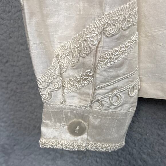 Vintage Silk Lattice Lace Jacket Off White Size L Cottagecore Grandmacore Boho - Picture 9 of 10